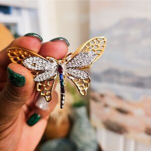 VTG Goldtone Crystal Rhinestone Butterfly Statement Brooch.
